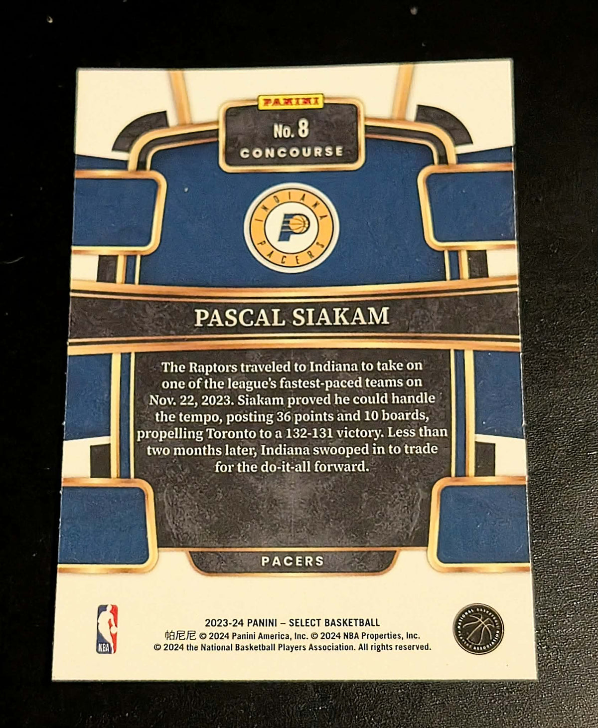 2023-24 Select #8 Pascal Siakam Blue Concourse