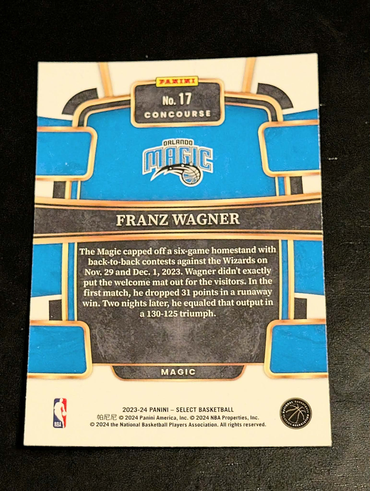 2023-24 Panini Select #17 Franz Wagner Blue Prizm Orlando Magic